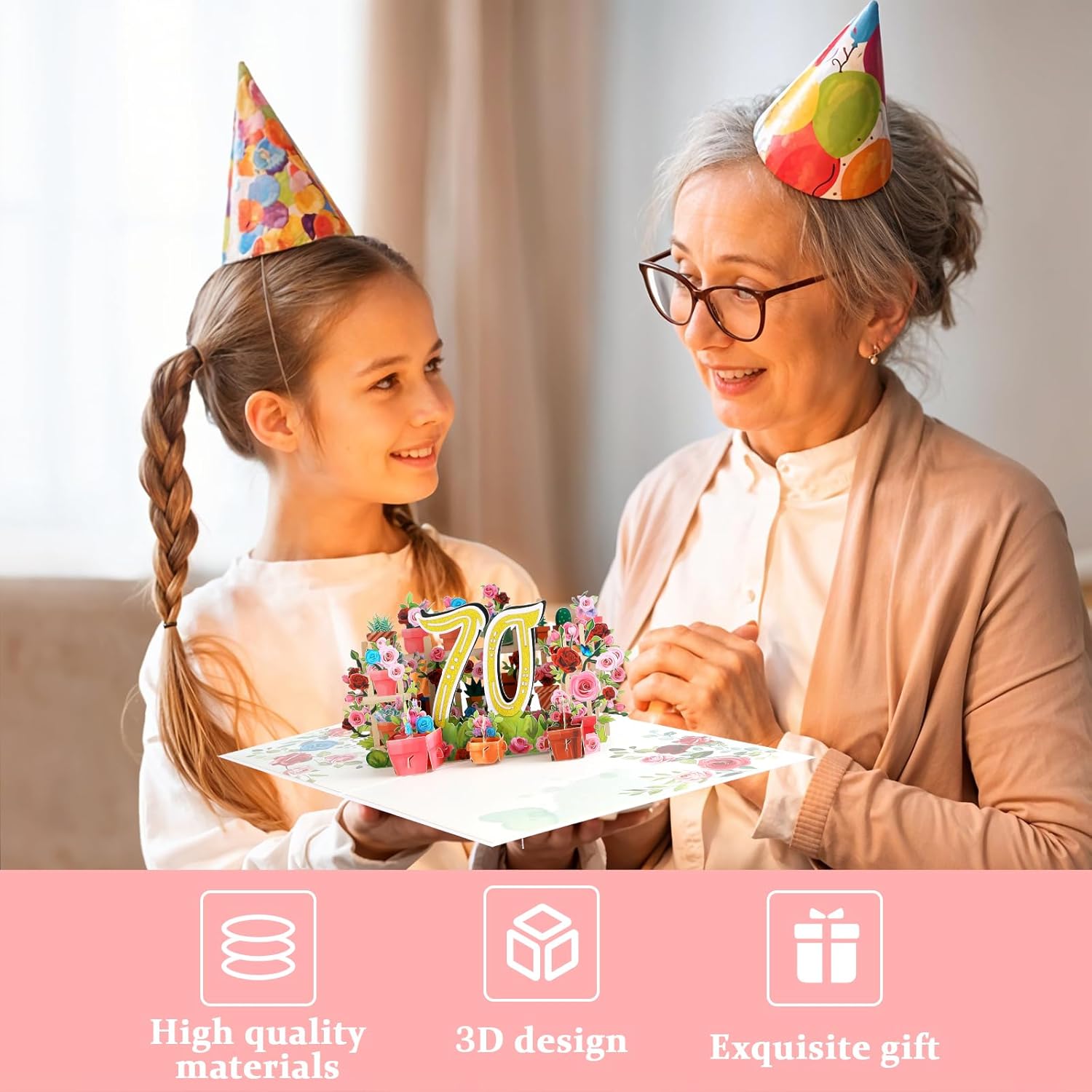 Happy 70Th Birthday Card, Flower 3D Pop Up Birth Day Cards For Women Birthday Gifts, 70Th Anniversary Card For Moms Wife Grandma Friends With Blank Note And Envelope
