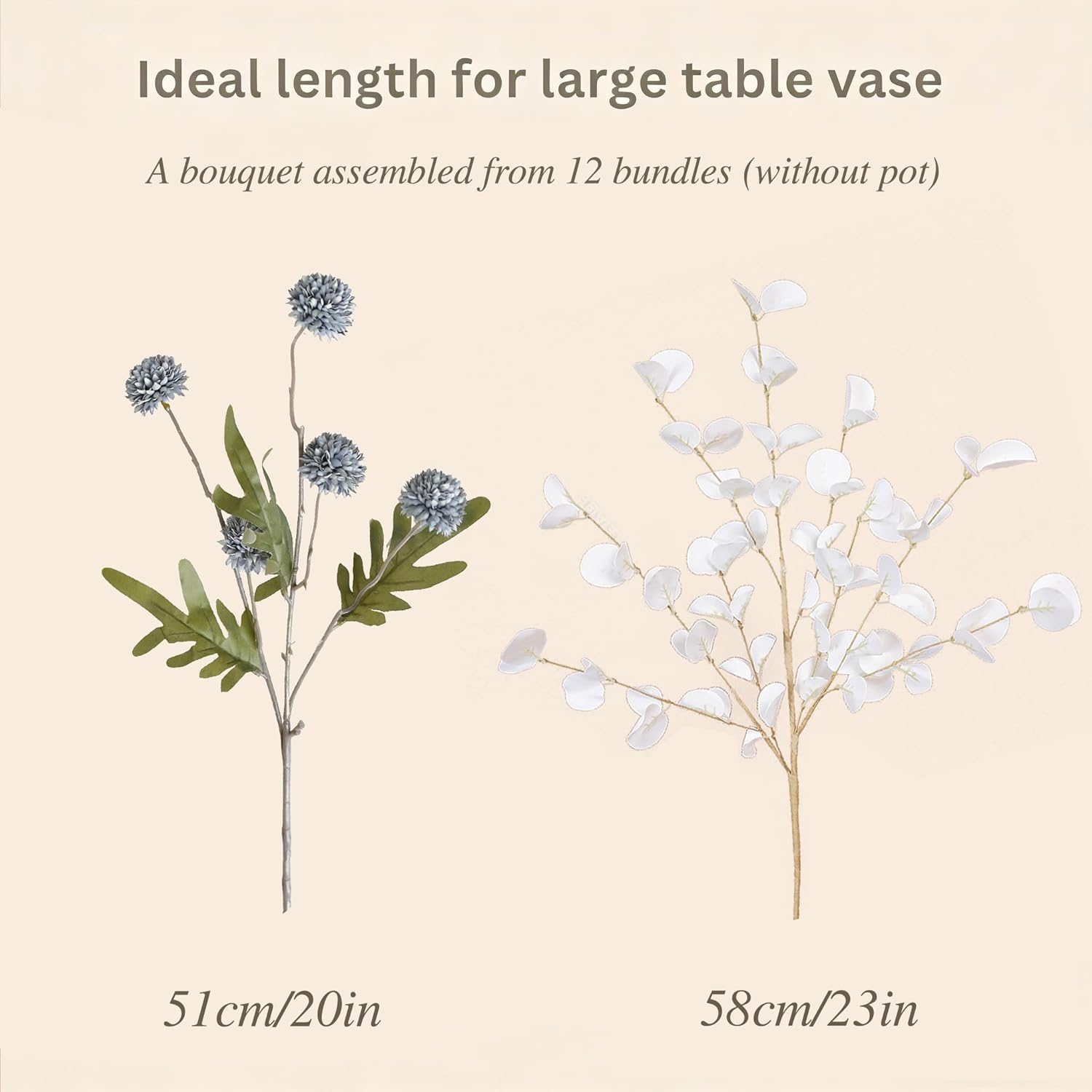 Artificial Petunia Arrangement,Weather Resistant Polyester, 12Bunches Mixed Blooms, Indoor Outdoor Hanging Basket For Home Patio Garden (Haze Blue+White Eucalyptus)