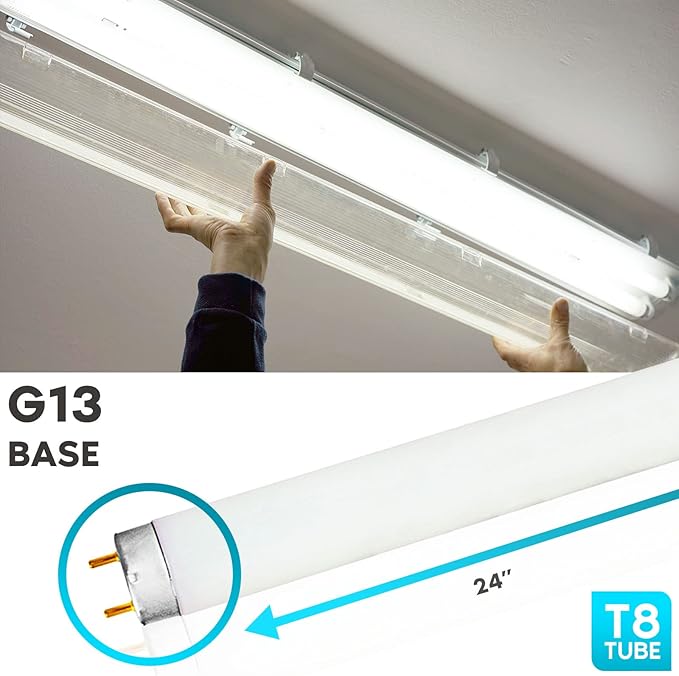 4 Pack F17T8 17W 24 Inch Fluorescent Tube Light Bulbs 3500K Natural White G13 Medium Bi Pin Base