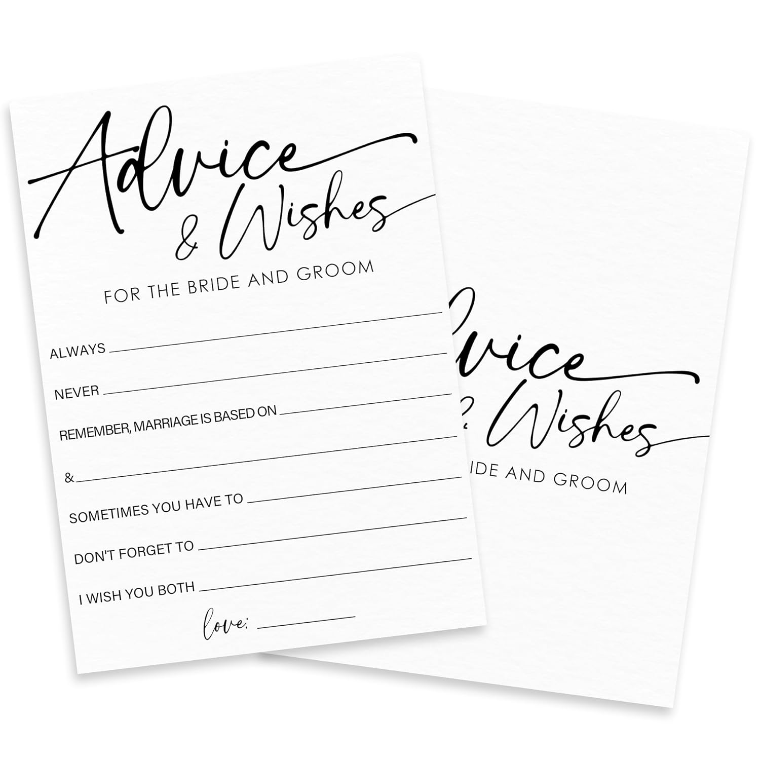 Bridal Shower Game Card Set - Advice & Wishes - 50 Minimalist White Game Cards For Wedding Shower - Bachelorette Party Decor & Fun Activities For Bride & Groom - A02