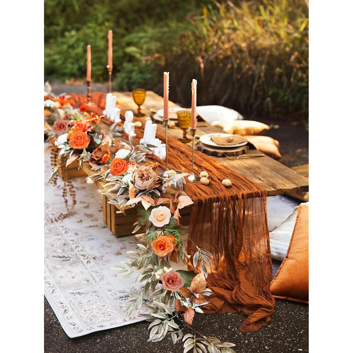 Roses Artificial Fall Flowers Burnt Orange Combo Box Set Faux Flowers Silk Mix Peony Fake Flowers With Stems For Diy Bridal Wedding Bouquets Centerpieces Baby Shower Party Home Decorations