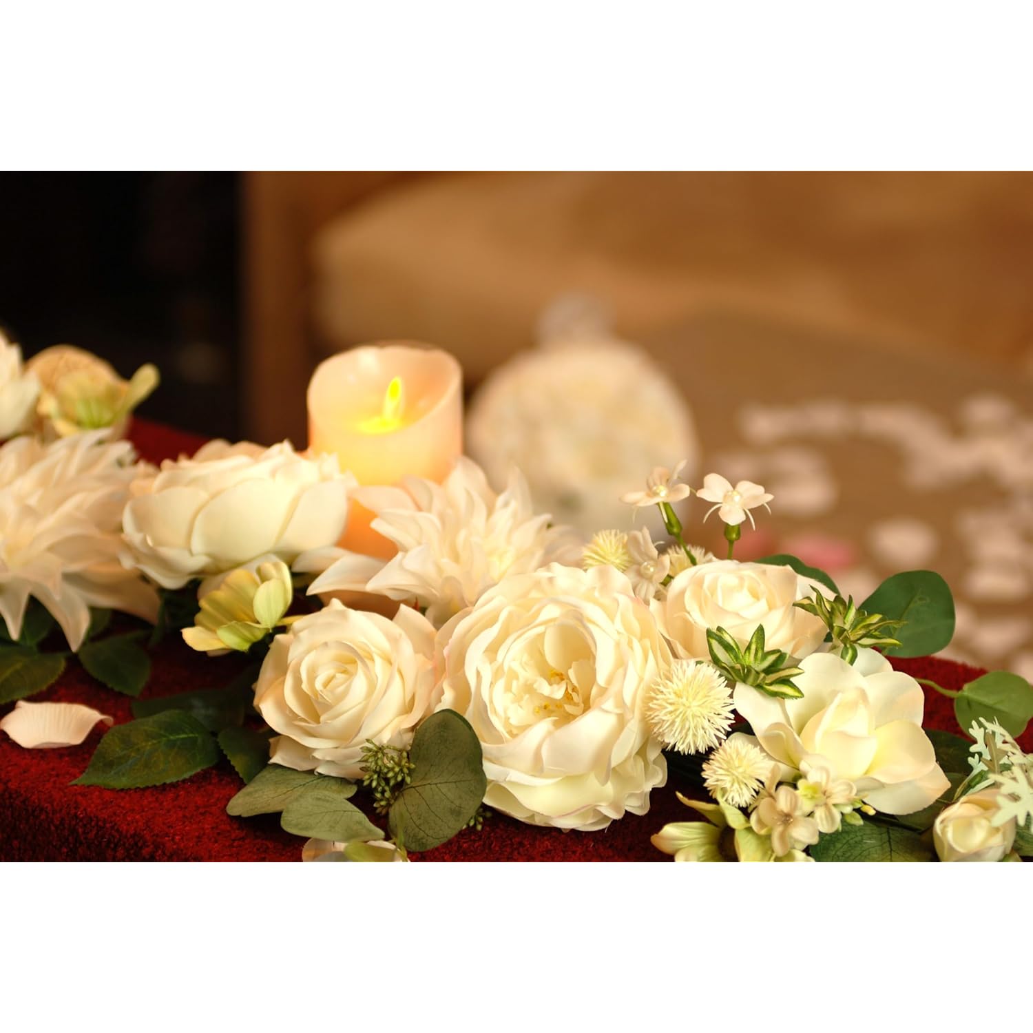 Artificial Flower Box Set For Diy Wedding Bridal Bouquet Centerpiece Arrangement Ceremony Party Baby Shower Home Decoration (Fake Faux Dahlia Peony Gardenia Daisy Rose Filler) (Pearl White)