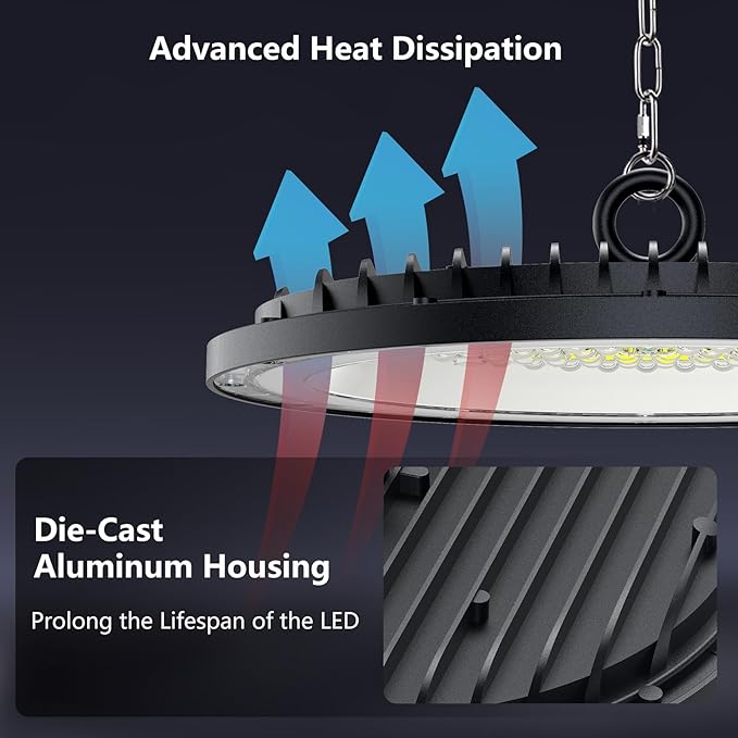 6 Pack 200W UFO LED High Bay Lights 30000LM 6000K Commercial Shop Lighting for Warehouse Garage Gym