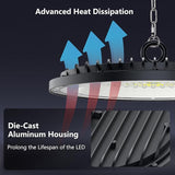 6 Pack 200W UFO LED High Bay Lights 30000LM 6000K Commercial Shop Lighting for Warehouse Garage Gym