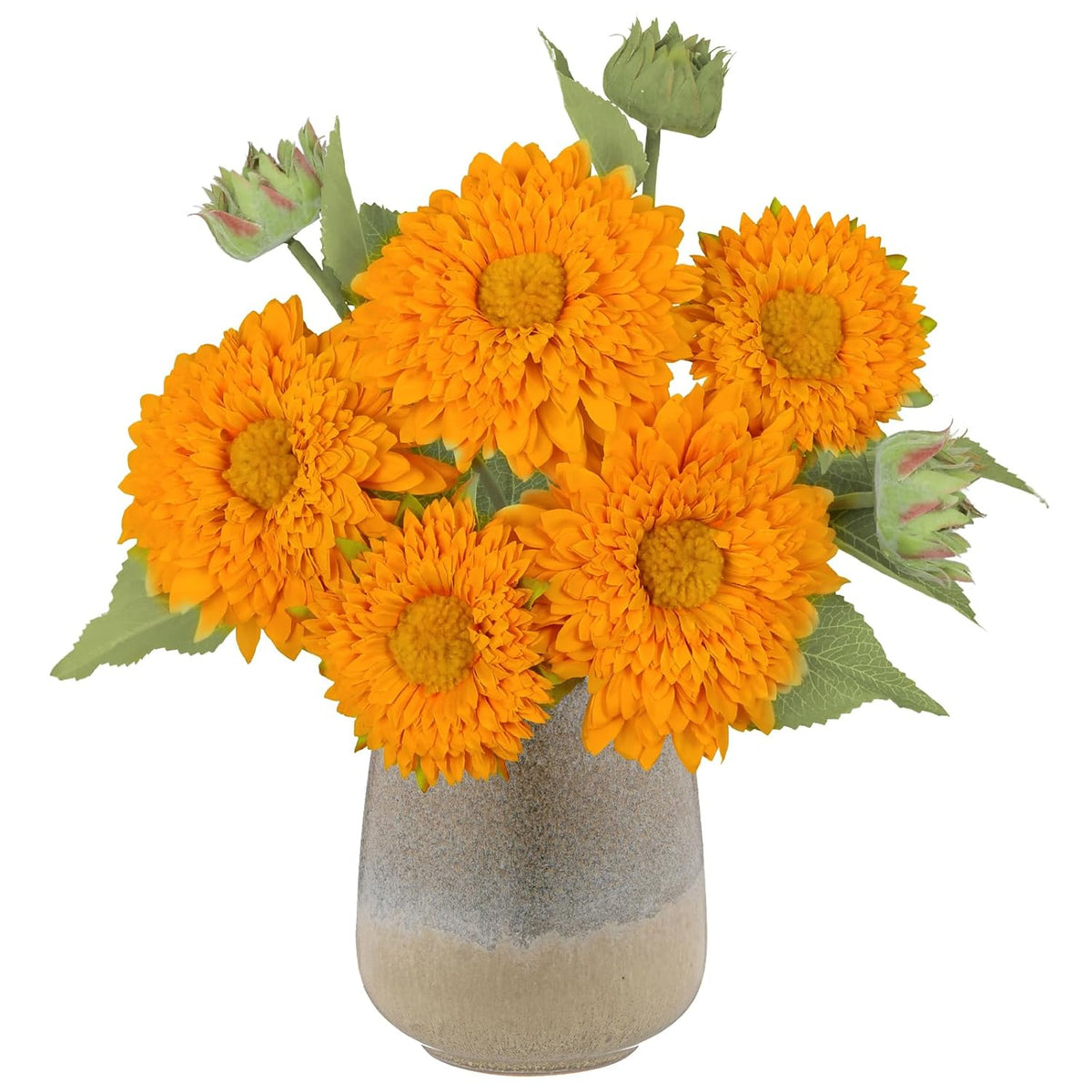 Artificial Sunflower Bouquet With Long Stems Fake Sunflowers Silk Flowers With 5 Heads Faux Sunflower Bouquet For Wedding Party Home Office Decoration Dining Table Centerpiece (Orange1Bunches)