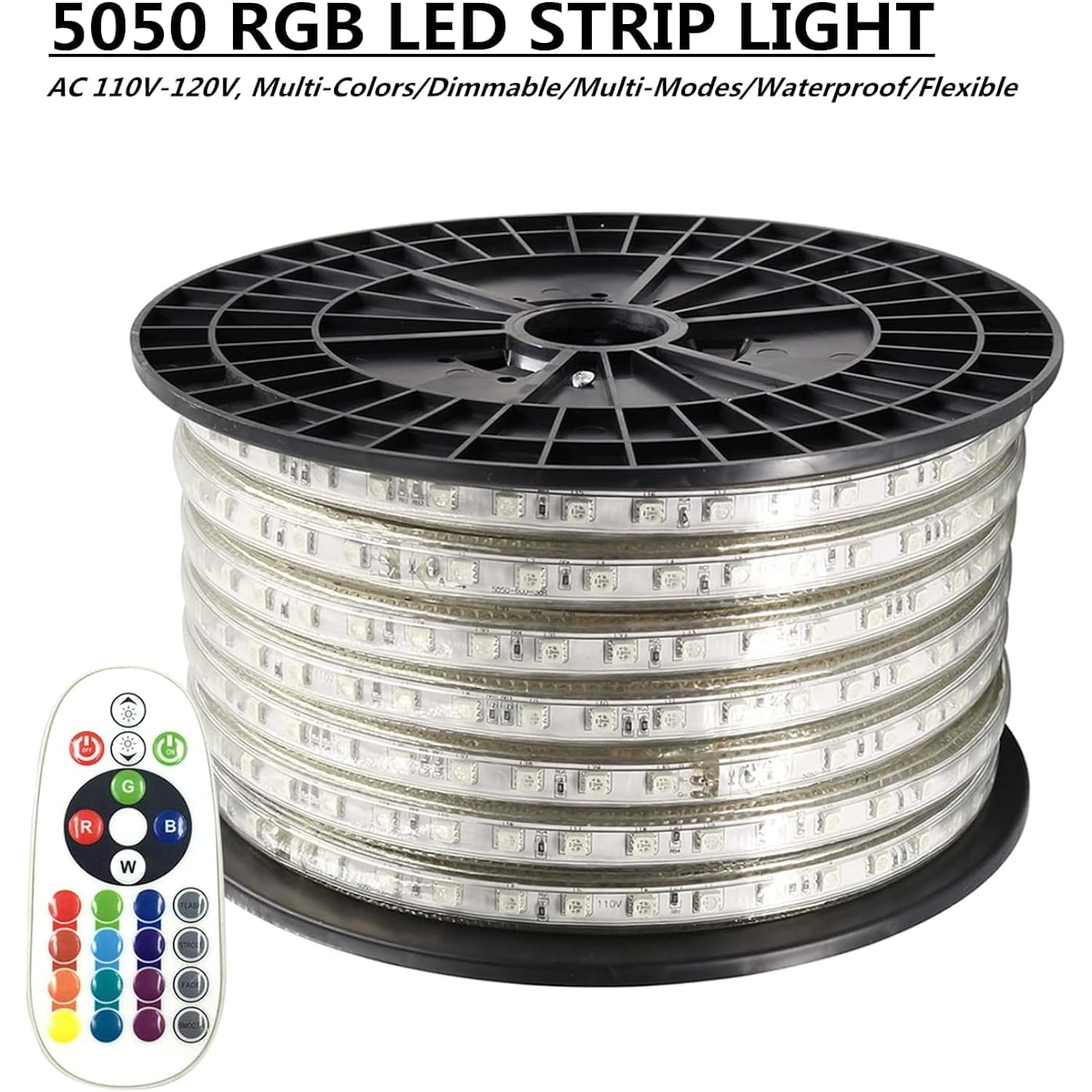 5050 Rgb Led Strip Lights Ac 110V Home Decoration Multi-Colors/Dimmable/Multi-Modes/Waterproof/Flexible Led Rope Light With Remote (65.5Ft/20M)