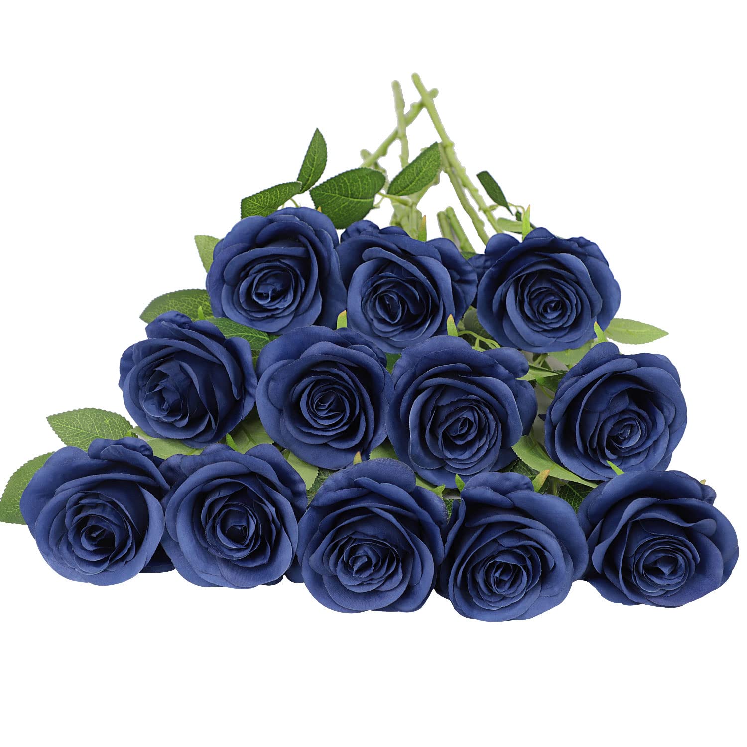 12Pcs Roses Artificial Flowers Navy Blue Fake Roses Flowers With Long Stems Silk Flowers For Wedding Bouquet Centerpices Decorations Party Bridal Baby Shower Home Decor