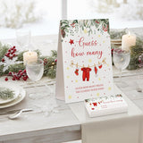 Christmas Guess How Many Baby Shower Game Pack Of 1 Tabletop Sign With Stand And 50 How Many Cards, Christmas Gender Reveal Party Game Decorations(Santa)