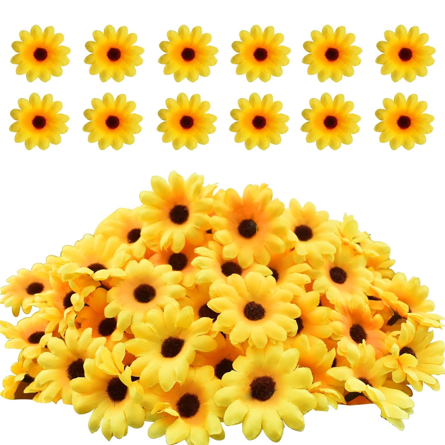 120Pcs Silk Artificial Gerbera Daisy Heads, 1.5 Inch Fabric Fake Chrysanthemum Flowers Floral Heads For Wedding, Party, Home, Beach Decoration And Diy Craft (Yellow)