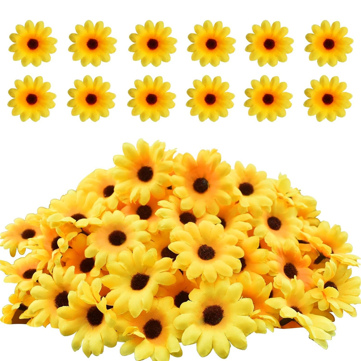 120Pcs Silk Artificial Gerbera Daisy Heads, 1.5 Inch Fabric Fake Chrysanthemum Flowers Floral Heads For Wedding, Party, Home, Beach Decoration And Diy Craft (Yellow)
