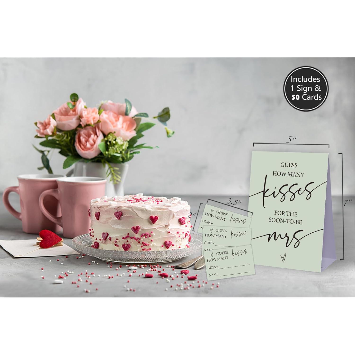 How Many Kisses Bridal Shower Game,Minimalist Bridal Shower Game,Wedding Shower Games,Bachelorette Party Night,Bridal Shower Games Ideas,1 Sign & 50 Cards Set-A43-2