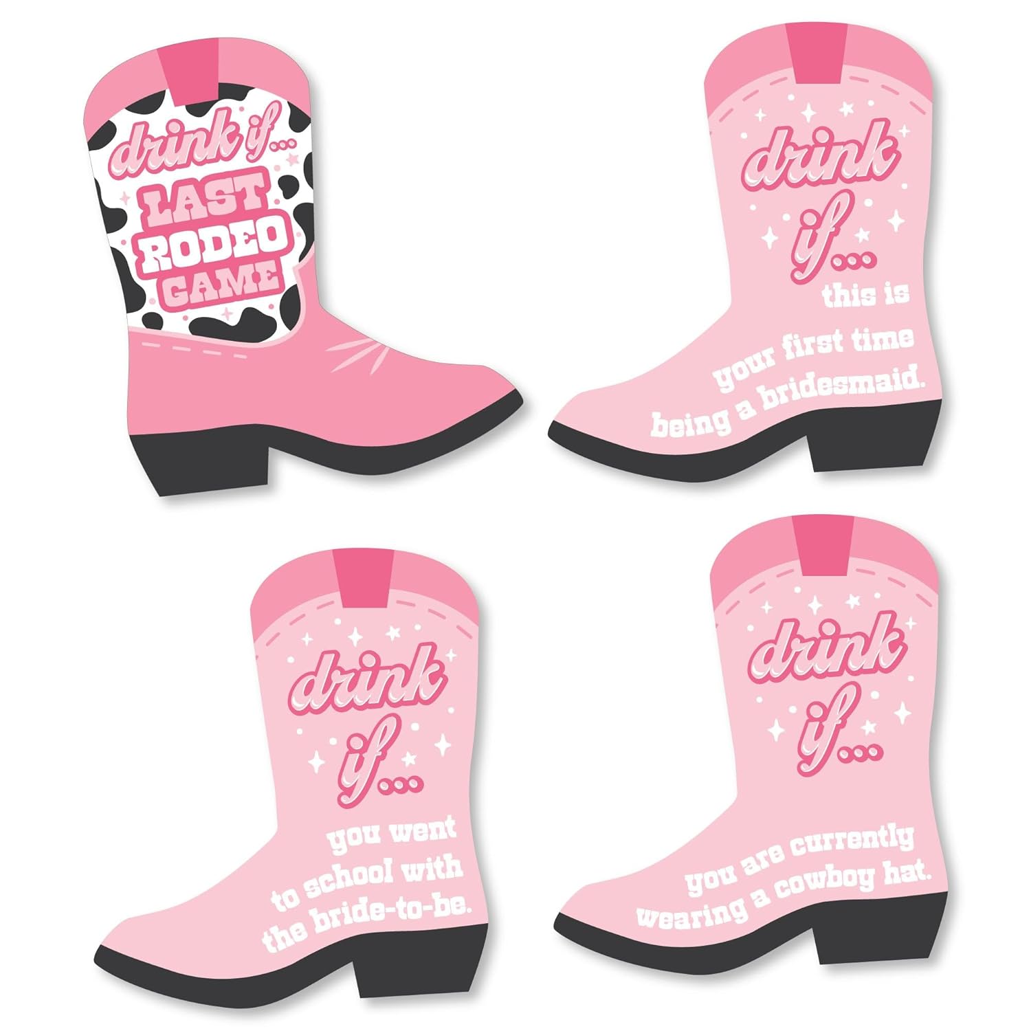 Big Dot of Happiness Western Boot Drinking Card Game Set - Pink Cowgirl Bachelorette Party 24-Piece Last Rodeo Party Supplies, Country Western Theme Party Entertainment
