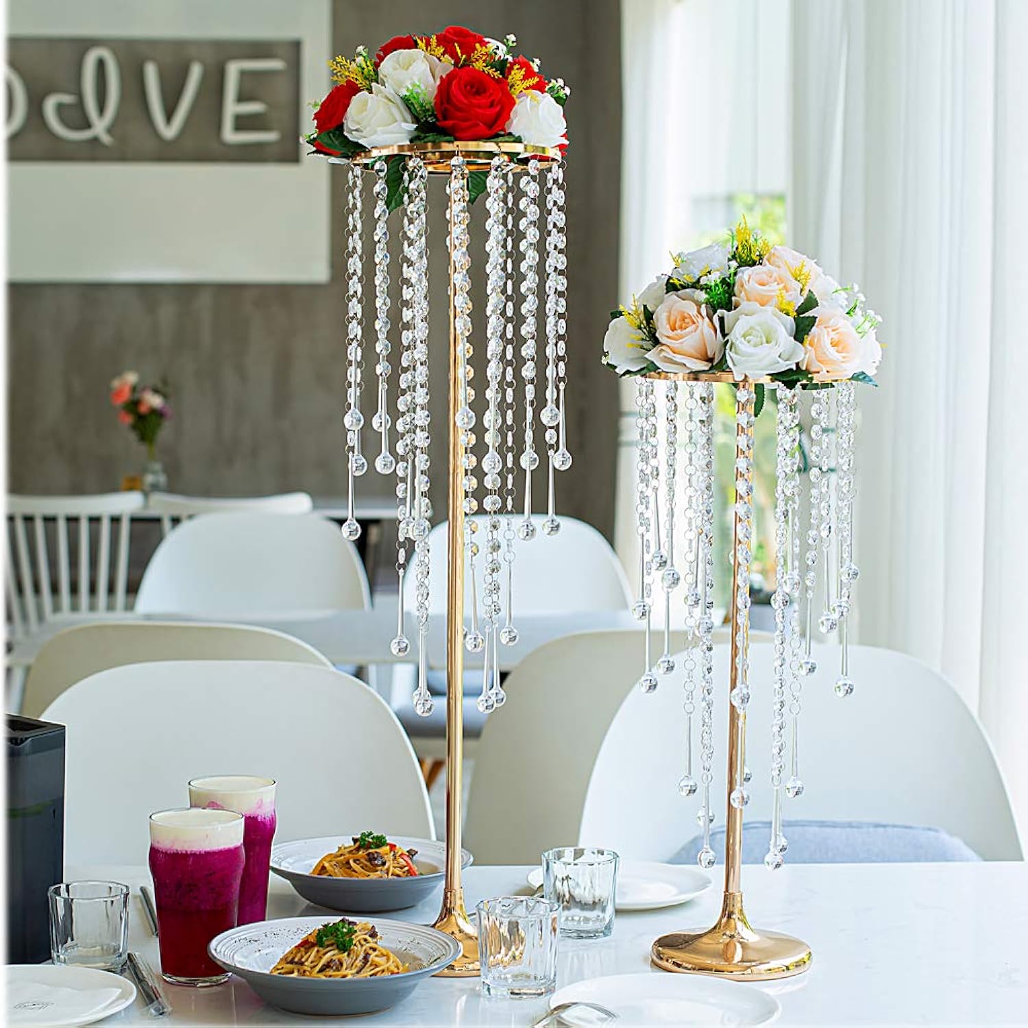 2 Pcs Fake Flower Ball Arrangement Bouquet, 15 Heads Plastic Roses With Base, Artificial Flower For Wedding Bouquets Centerpieces Party Valentine'S Day Home Decor