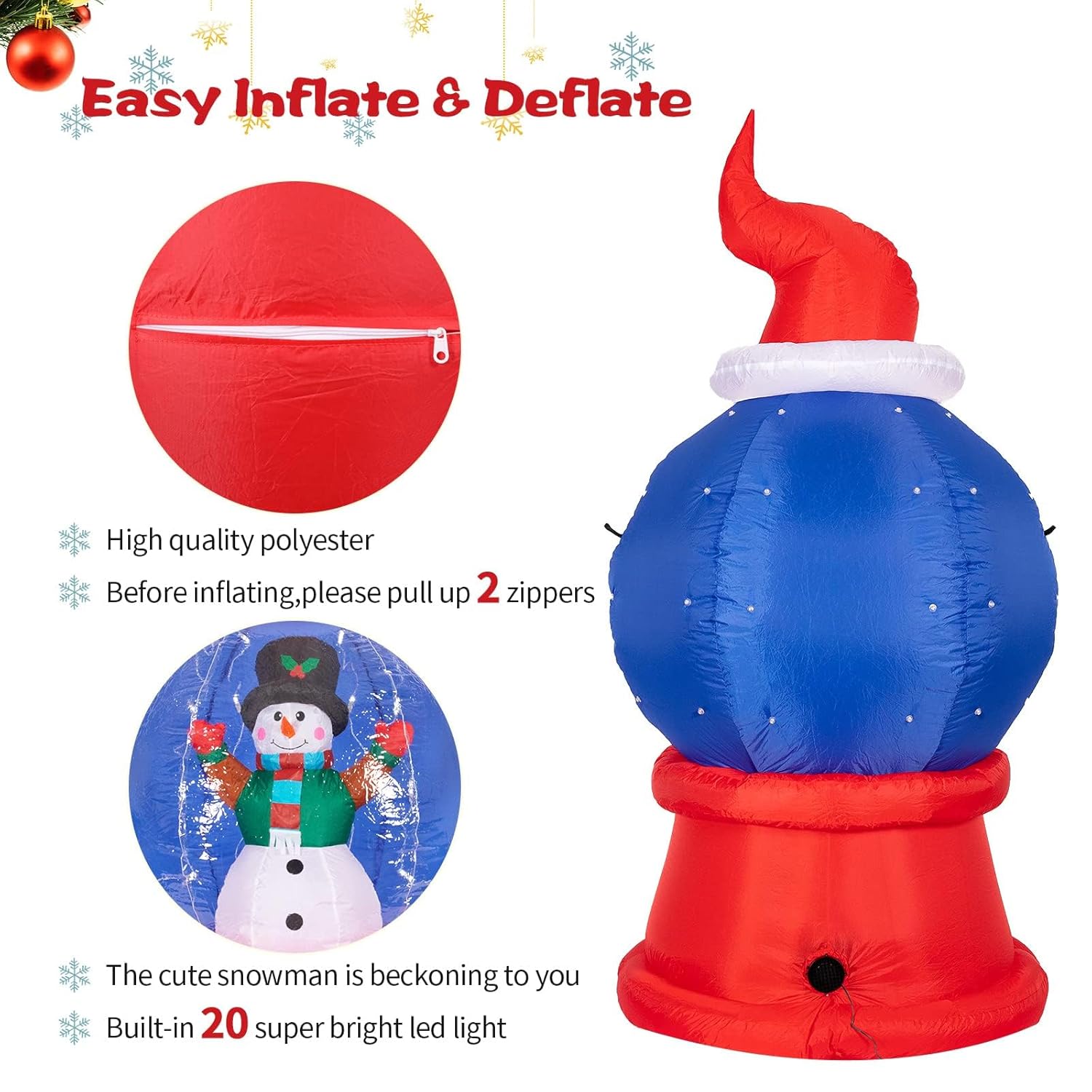 Christmas Inflatables Snow Globe - 7.5Ft Blow Up Christmas Snowglobe With Led Lighted Yard Decorations For Indoor Outdoo