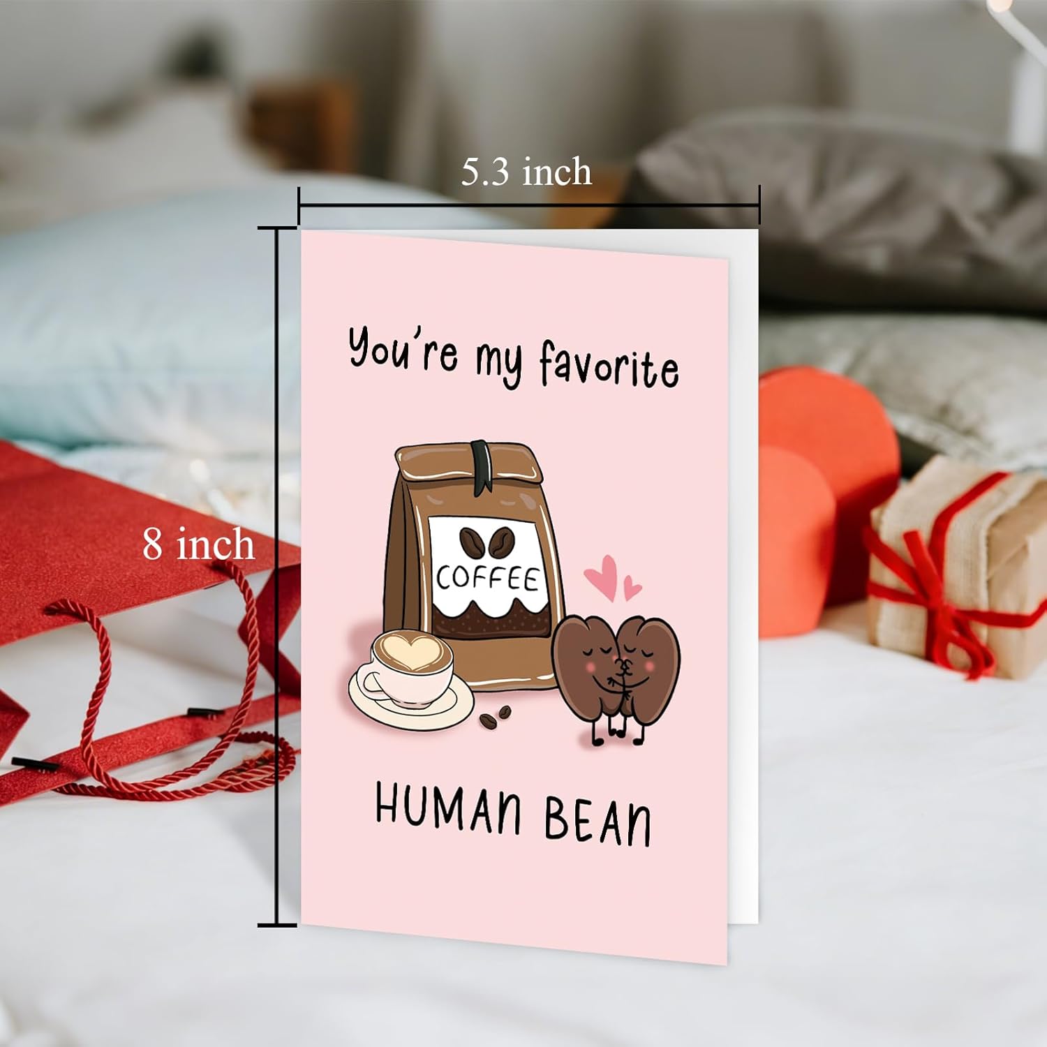 Funny Coffee Bean Valentines Day Card, Punny Anniversary Card For Husband Wife, Cute Birthday Cards For Him Her, You Are My Favorite Human Bean