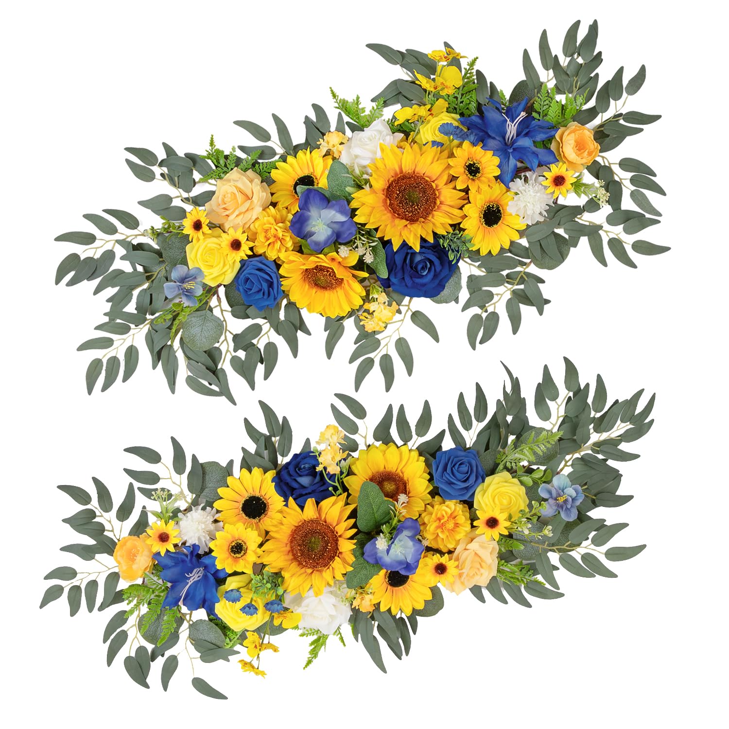 Sunflower Flower Garlands, 2 Pcs Royal Blue Artificial Eucalyptus Garlands, Handcraft Artificial Rose Arch Flowers For Wedding Arch Sweetheart Table Ceremony Backdrop Decorations For Home