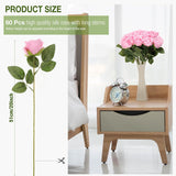 60 Pcs Artificial Roses Bulk Silk Flowers With Long Stems, Realistic Faux Rose Bouquet For Wedding Centerpieces, Valentine’S Party, Home Decor(Pink)