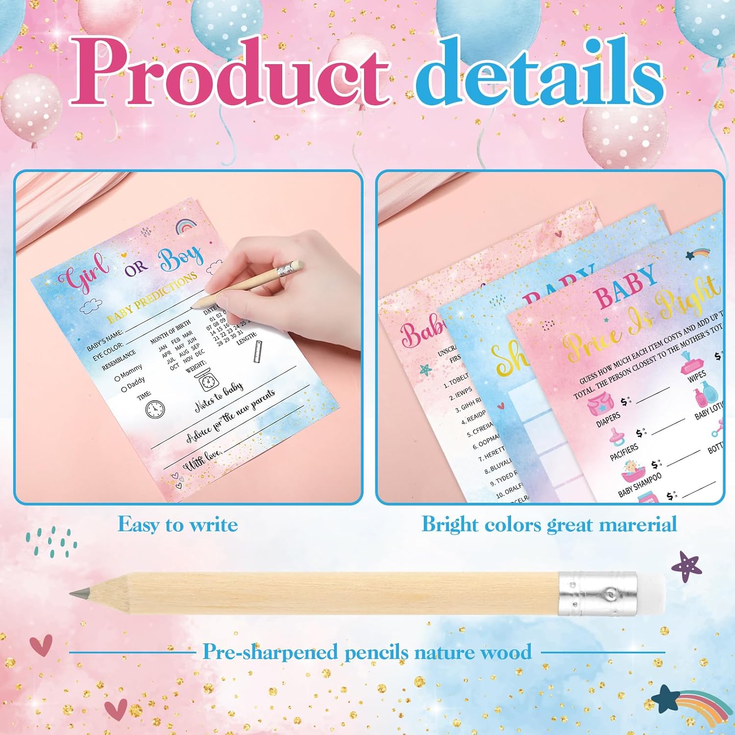 173 Pcs Gender Reveal Games For 25 Guests 6 Funny Baby Shower Games With 20 Pencils Boy Or Girl Gender Reveal Ideas Baby Bingo Prediction Guess Mommy Or Daddy Old Wives Tales Word Scramble