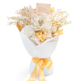 Preserved Flowers Bouquet, Christmas Faux Rose Bouquets Platinum, Artificial Flowers Poinsettia Faux Flowers, For Christmas Centerpiece Table Home Holiday Party(White & Gold)