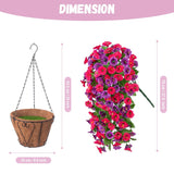 Artificial Flowers With Hanging Basket, Outdoor Faux Plants Silk Morning Glory Vines, Fake Green Arrangement For Garden Patio Spring Summer Decor(Hot Pink Purple)