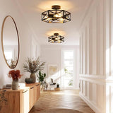 14.6 Inch Hexagon Farmhouse Ceiling Light Black Semi Flush Mount Fixture