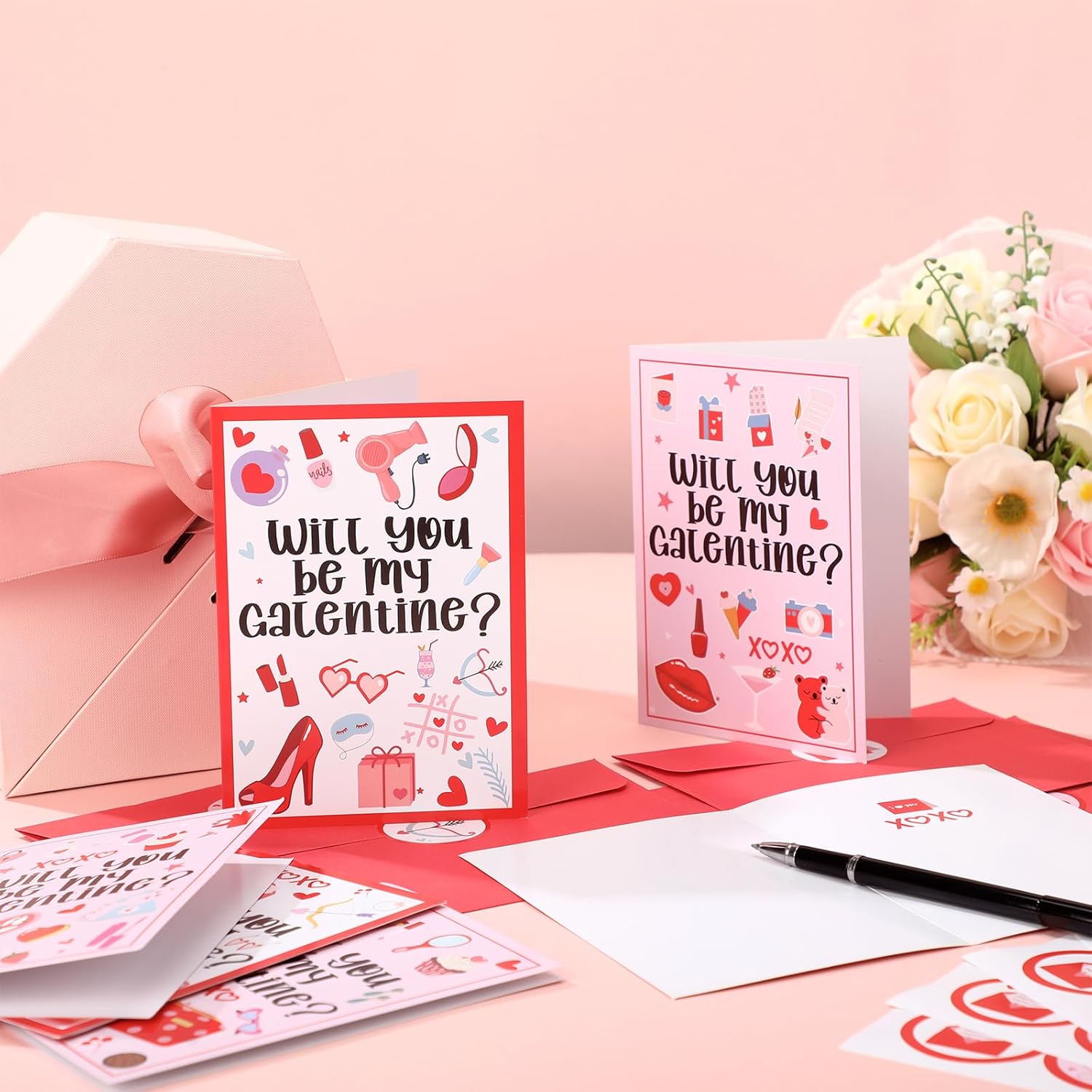 108 Pcs Happy Galentines Day Cards For Friends Valentines Gifts 36 Sets Galentine'S Day Cards, Red Envelope And Seals For Celebrating Lady Friends Express Gratitude And Miss You