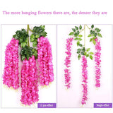 24Pcs Wisteria Hanging Flowers,3.6 Ft Fake Wisteria,Artificial Wisteria Hanging Flowers Wisteria Garland Arch Silk String For Wedding Garden Party Outdoor Home Wall Decoration (24Pcs Fuchsia)
