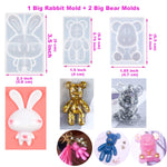 132Pcs Animal Silicone Molds Diy Resin Casting Kit Contains 4 Bears 3D Bear Rabbit Cat Paw Mold Necklace Pendant Time Gem Eiffel Tower Jewelry Crystal