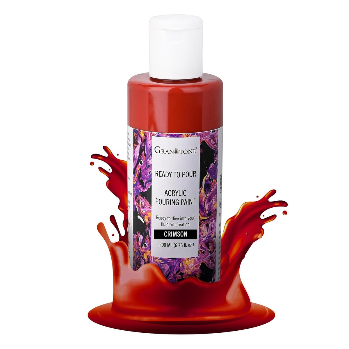 Premium Acrylic Pouring Paint Crimson Colour 6.76 Fl Oz 200 Ml Ready To Use Superior High Flow Formula For Canvas Wood Paper Craft And Fluid Art Projects Made In India