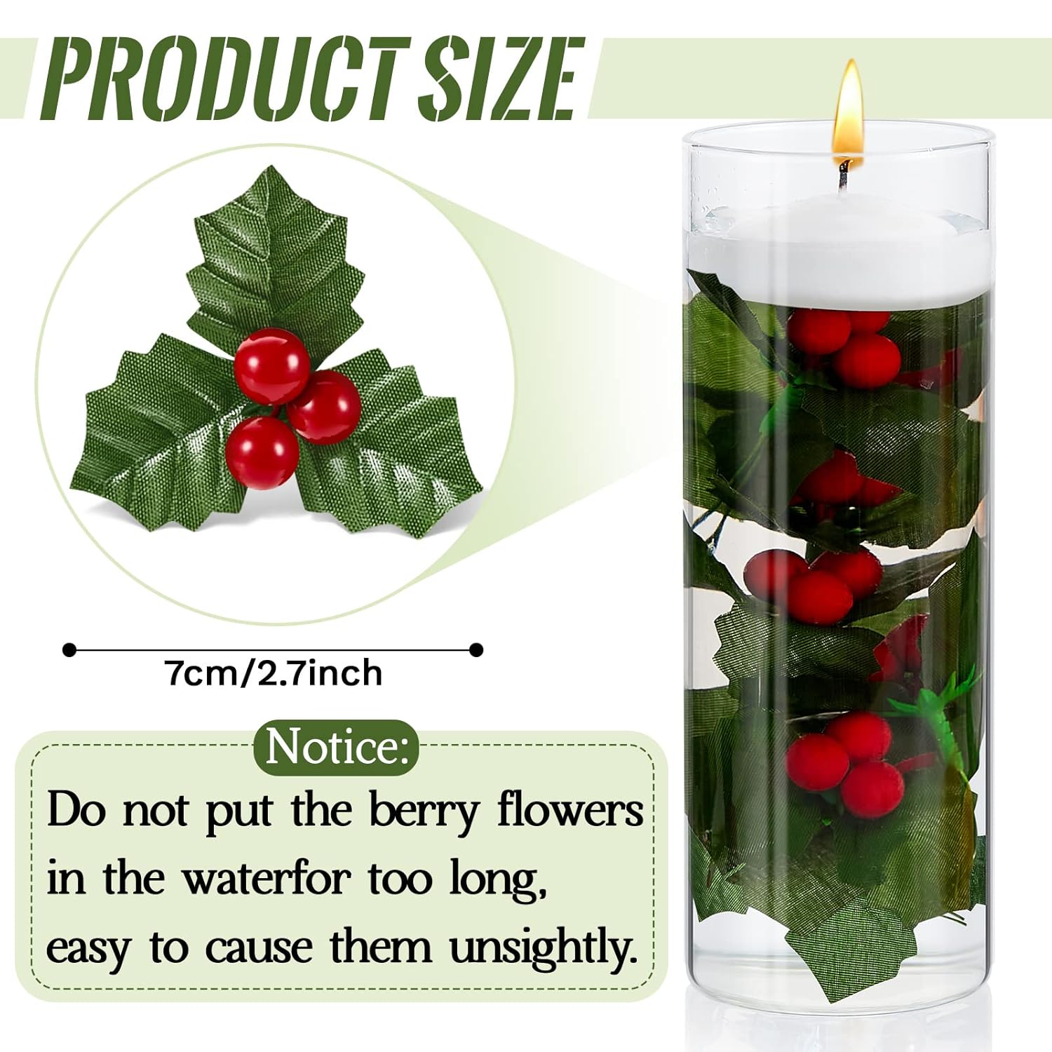 50 Pcs Christmas Holly Berries For Crafts Faux Berries Flowers And Holly Leaves Christmas Wreath Fillers For Vase Fillers Floating Candle Table Centerpiece (Red)