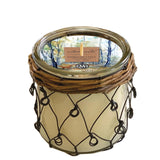 Amber Woods Hand Poured In A Wicker And Wire Glass Container Farmhouse Soy Candle