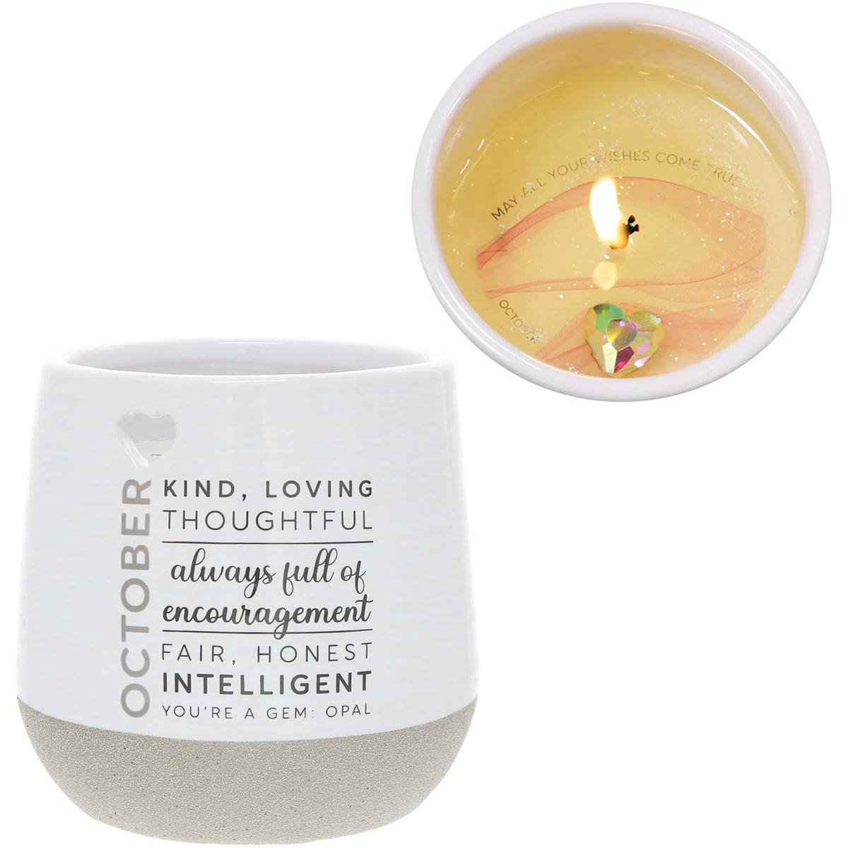 Pavilion Gift Company - October 11 oz Wax Reveal Candle, Natural Soy Wax Birthstone Candle, Jasmine Scented, Gemstone Candle with Crystal Inside, Birthday Gifts for Women, 1 Count