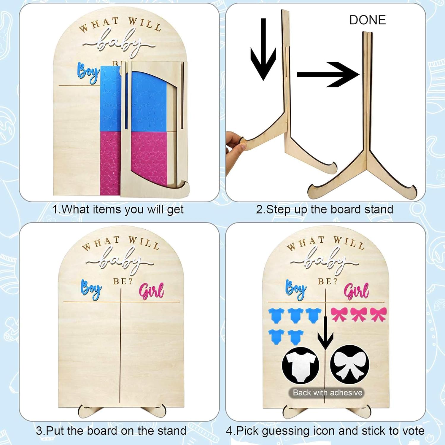 Wooden Baby Gender Reveal Voting Board With Stand, Girl Or Boy Voting Stickers, Gender Guessing Game Board, Cast Your Vote Sign, He Or She What Will Baby Be, Gender Reveal Party Ideas