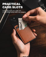 Slim Leather Adhesive Phone Card Holder, RFID Blocking Sleeve - Brown