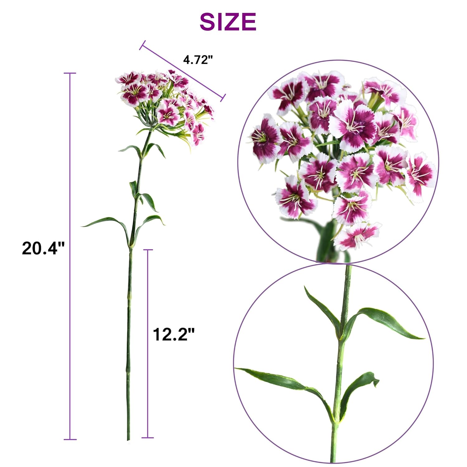 5Pcs Artificial Dianthus Blooms With Stem Silk Flowers For Arrangement Wedding Centerpiece Party Home Kitchen Decor (Purple)