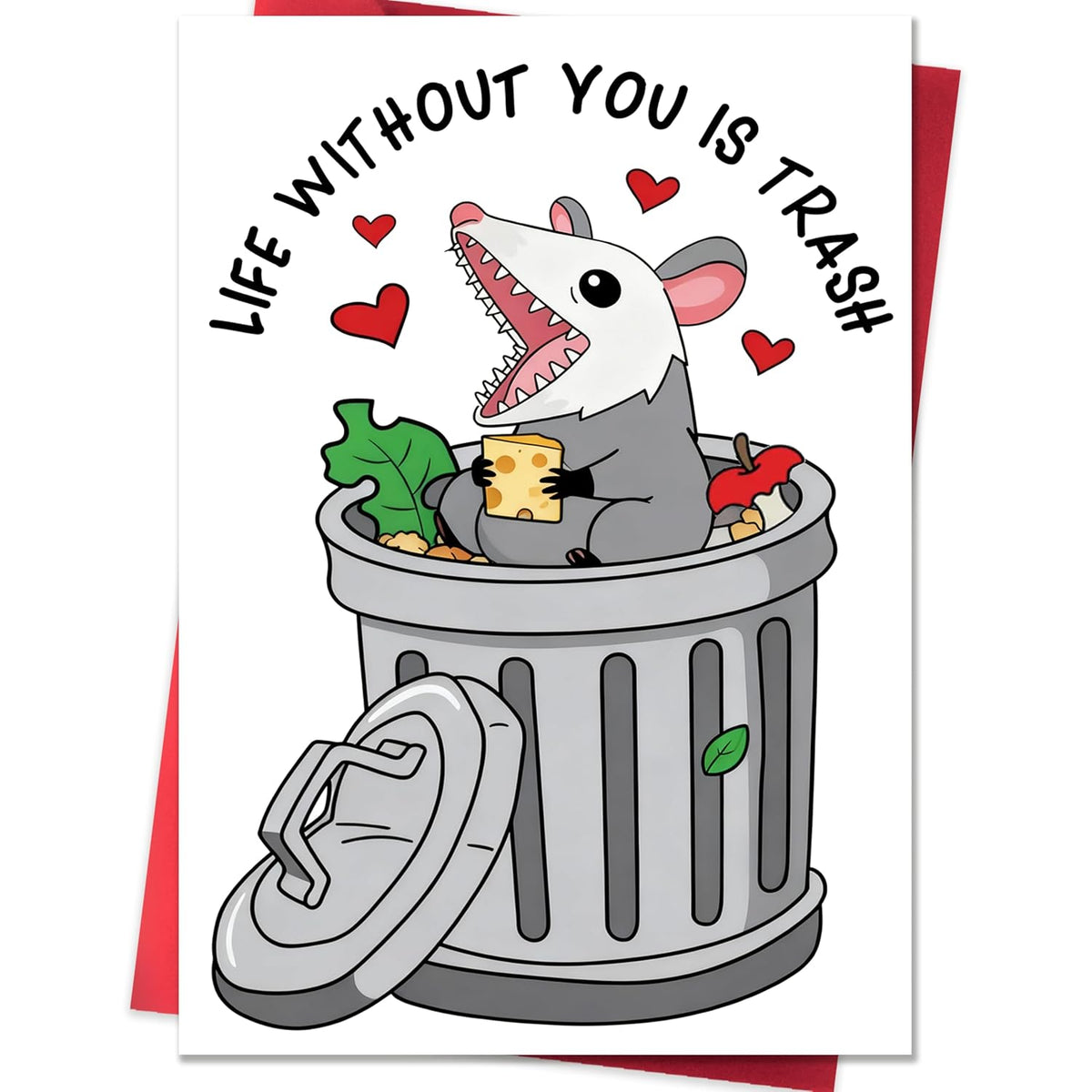 Funny Valentines Day Card,Valentines Day Cards Gifts For Him Her,Valentines Day Card For Husband Wife Boyfriend Girlfriend Fiance Fiancee Men Women With Cute Possum Trash Can Design