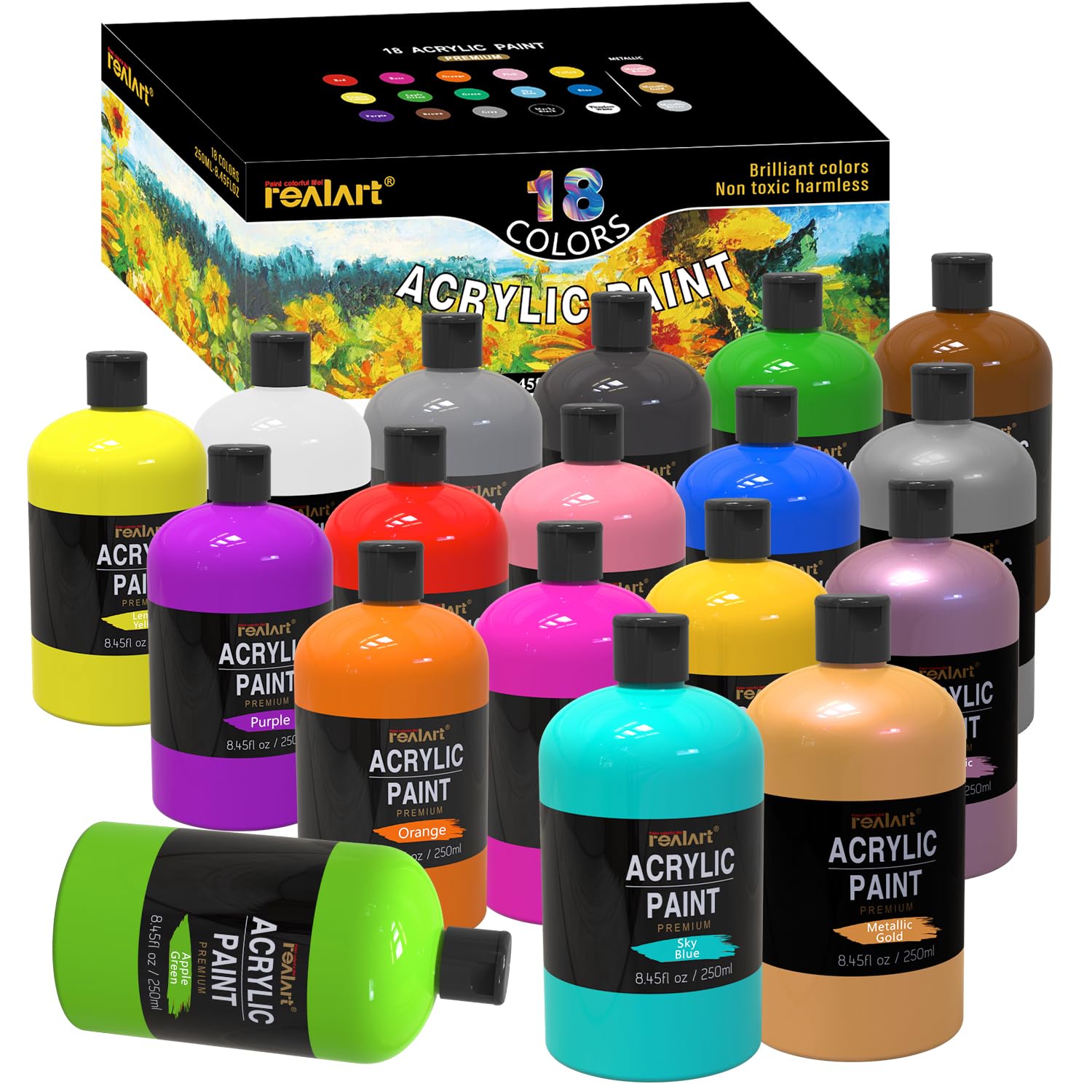 Large Acrylic Paint Set (8.45Oz / 250Ml) Bulk Acrylic Paint Bulk Art Supplies For Canvas Painting