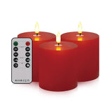 Red Wax Flameless Candles - Realistic Flickering Led Pillar Candles With Remote & Timer, Battery Operated, For Valentine'S Day, Home, Wedding, Birthday Decorations, Set Of 3