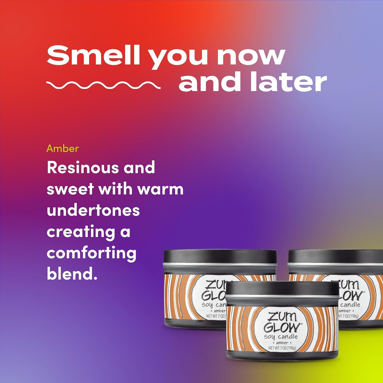 Zum Indigo Wild Glow Amber Candle - Soy Wax Candle with Lead-Free Wick - Relaxing Candles Scented with Essential Oils - Long-Lasting Scented Candles - 30-Hour Burn Time - 7 oz (Pack of 3)