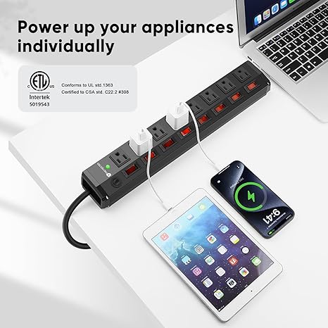 Heavy Duty Metal Surge Protector Power Strip 8 Outlets Individual Switches 6FT 15A 1800W