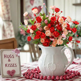 12 Pcs Valentines Day Decoration Rose Floral Picks 16 Inch Red Pink Heart Artificial Flower Berry Stems Flower Branches For Valentine'S Day Wedding Anniversary Vase Table Centerpieces Decor