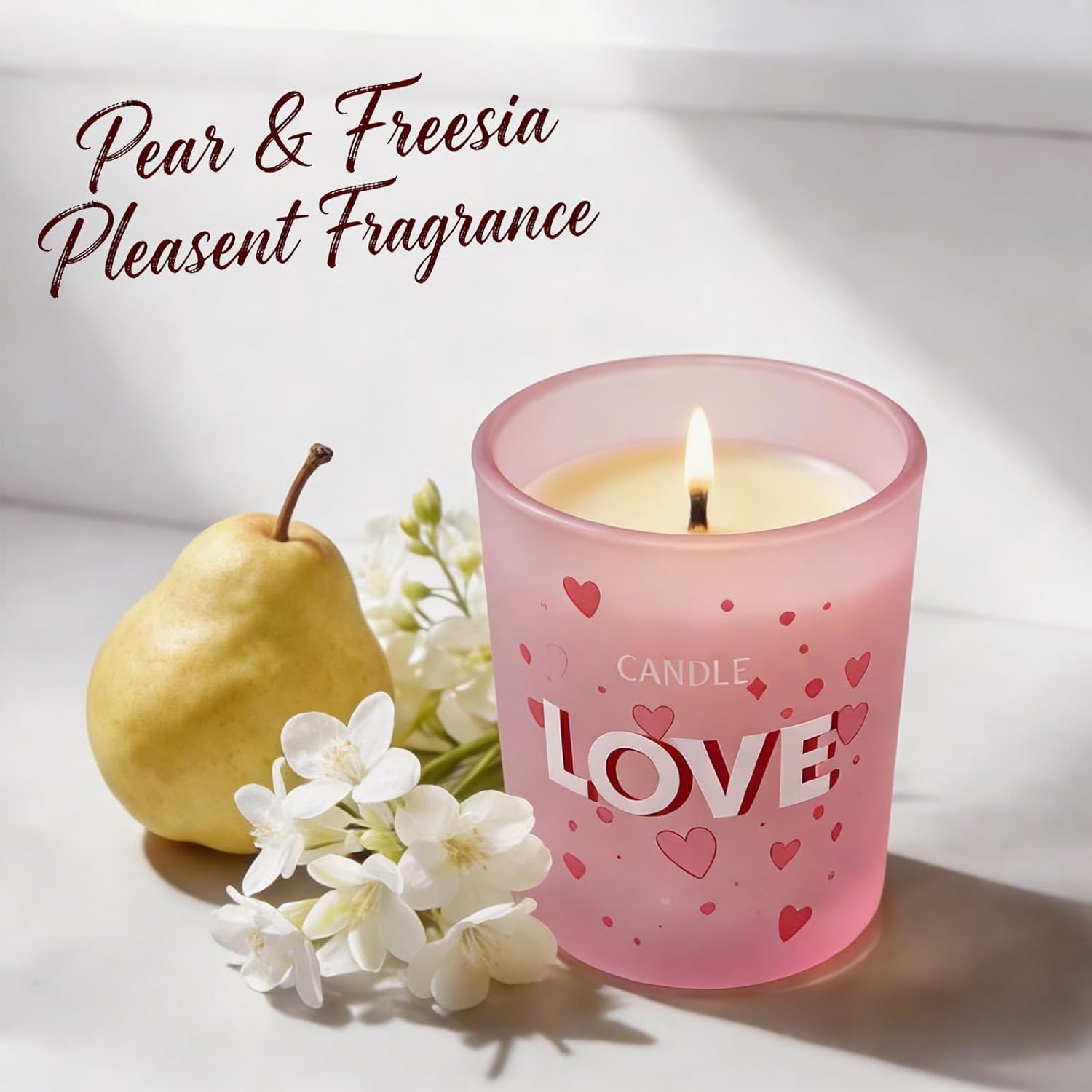 Valentine'S Day Scented Candles, 3 Pack Pink Candles In Glass, Pear & Freesia, Perfect Valentine'S Gift For Wife, Girlfriend, 2.8 Oz Aromatherapy Candle