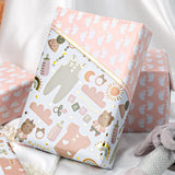 Reversible Baby Shower Wrapping Paper Roll, Gender Neutral Baby Wrapping Paper, Metallic Foil Newborn Clothes, Bottle And Rainbow Gift Wrap For Boys Or Girls, 1St Birthday(17 In X 33 Ft)