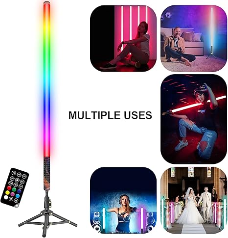 4 Pack RGB Tube Light Bars with Stands Battery Powered LED Video Light Wands for DJ Photography