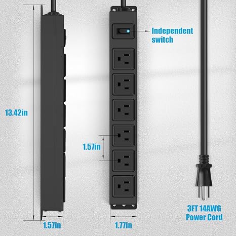 6 Outlet Magnetic Power Strip Heavy Duty Metal Surge Protector with 3 ft Cord