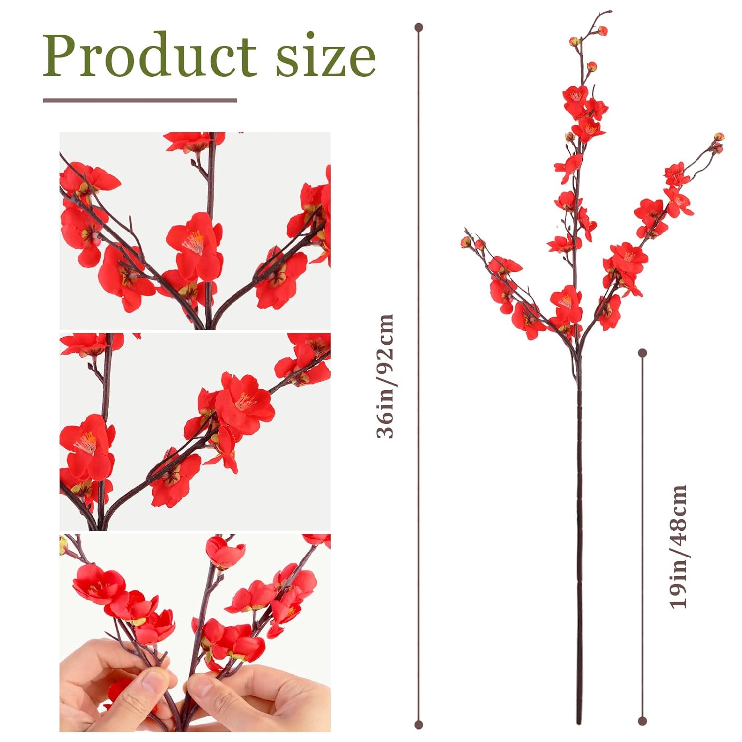 8Pcs Red Cherry Blossom Branches Artificial Flowers For Autumn Winte Indoor Decoration, 36" Plum Fake Peach Plants For Wedding Home Office Bedroom Party Decor (Red, 36In)