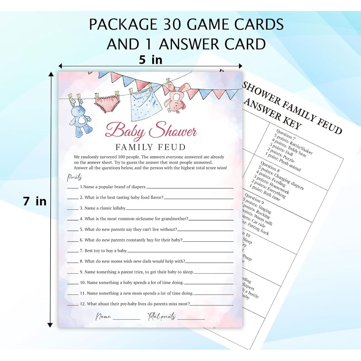 Baby Shower Family Feud Game Cards, Fun Baby Shower Game For Boy & Girl, 30 Fill In Game Cards & 1 Answer Card, Family Game Night, Baby Feud Game Supplies?Bbsc01?