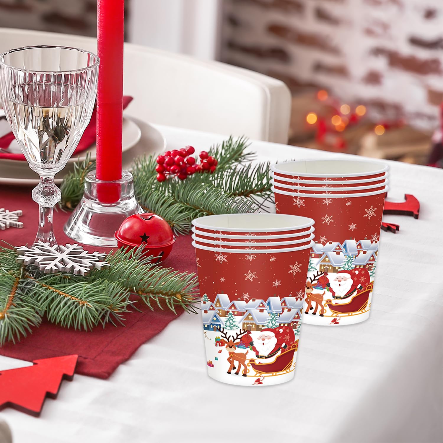 168 Pcs Merry Christmas Disposable Dinnerware Sets,Christmas Paper Plates And Cups Napkins Forks,Tablewares Christmas Paper Plates Heavy Duty,Christmas Xmas Party Supplies Decor,Serve 24