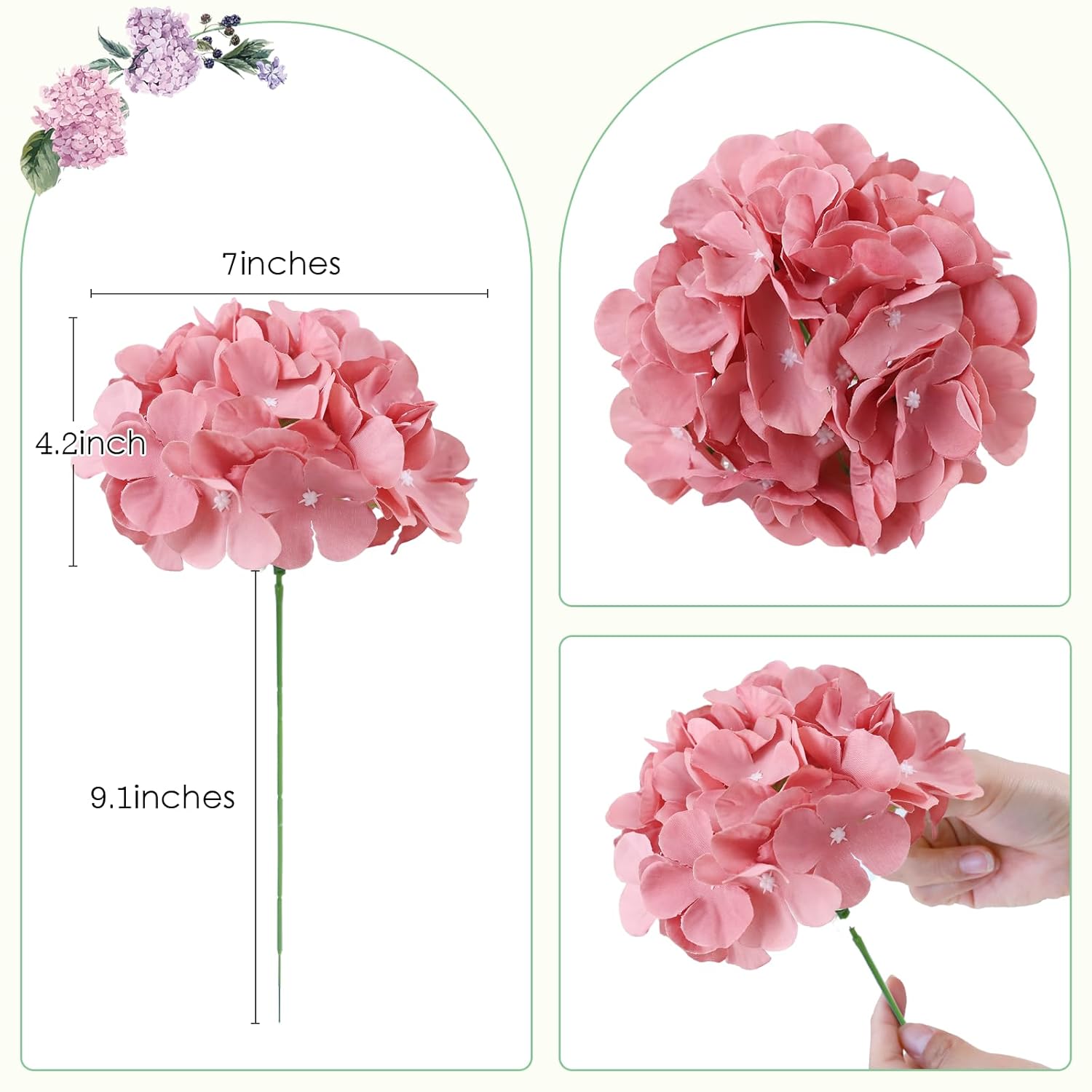 Dusty Rose Hydrangea Silk Flowers Heads Pack Of 10 Dusty Rose Fullness Hydrangea Flowers Artificial With Stems For Wedding Home Party Shop Baby Shower Decoration