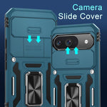 Pixel 9/9 Pro Case, Slide Camera Cover, Screen Protector, Ring Kickstand, Blue